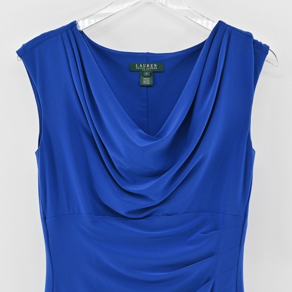 RALPH LAUREN Dress Size 6 Cobalt Blue Stretch Jersey Cowl Neck Ruched Corpcore - Picture 9 of 12